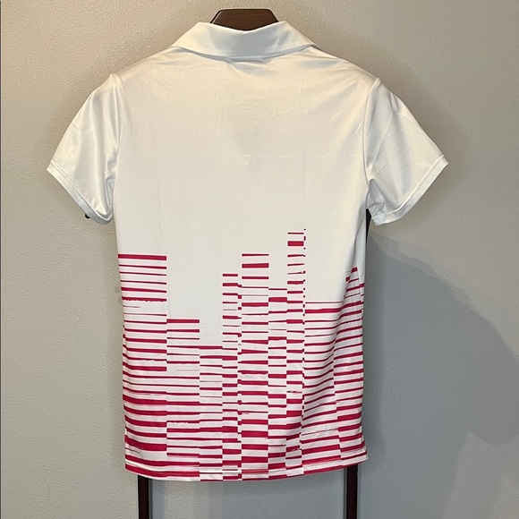 Acegolfs Women’s Stylish White Polo Shirt with Red Stripes - Picture 4 of 5